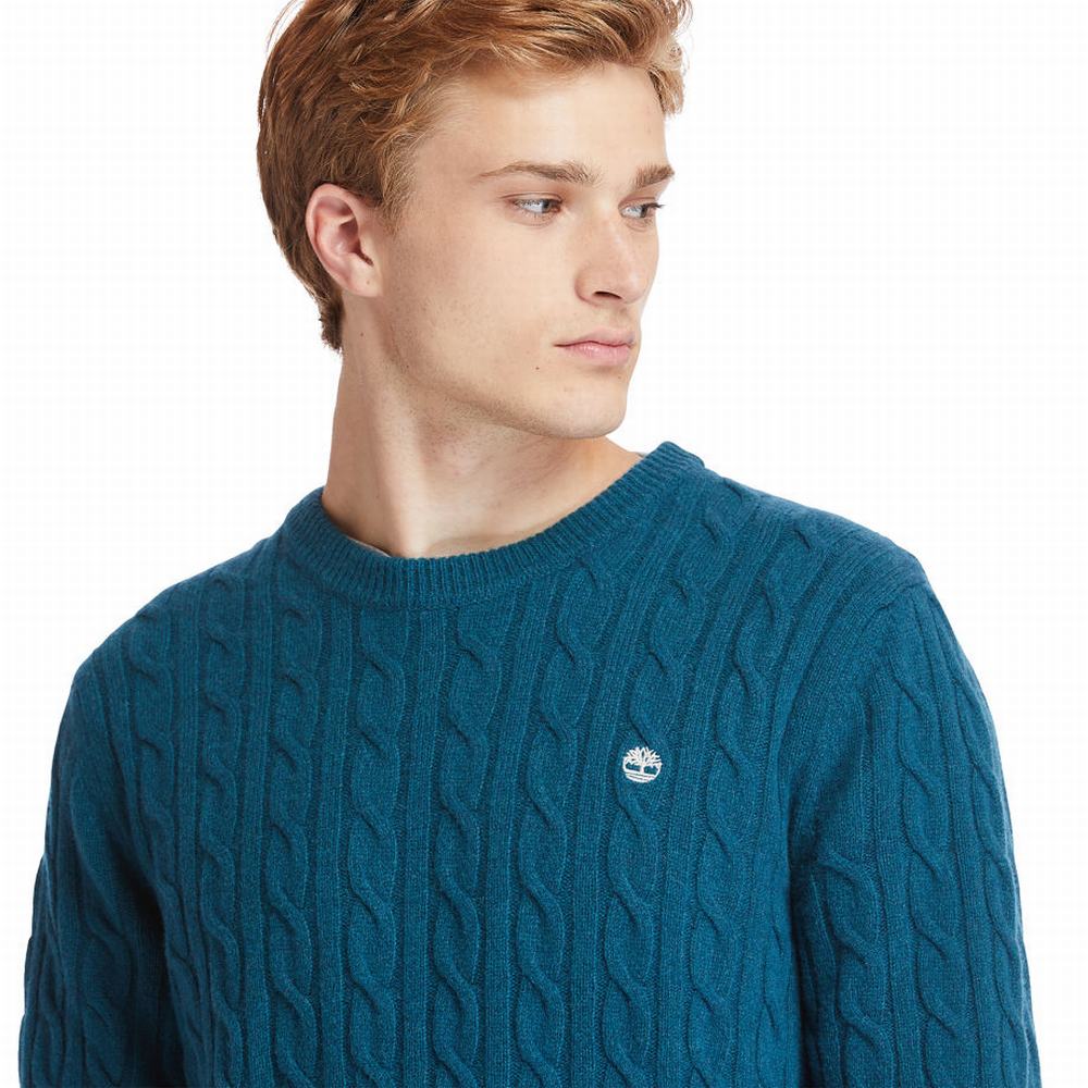 Timberland Phillips Brook Cable-knit Kazak Erkek Turkuaz | TR-5368Y