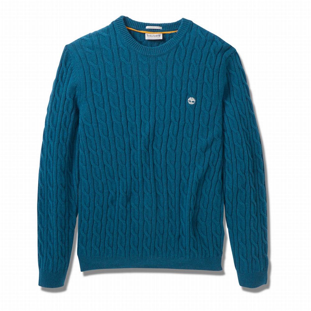 Timberland Phillips Brook Cable-knit Kazak Erkek Turkuaz | TR-5368Y