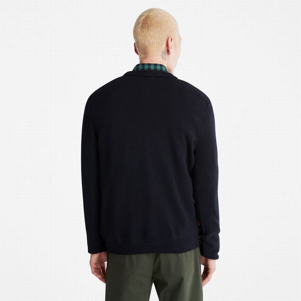 Timberland Phillips Brook Yün-Blend Cable Crewneck Kazak Erkek Lacivert | TR-6192B