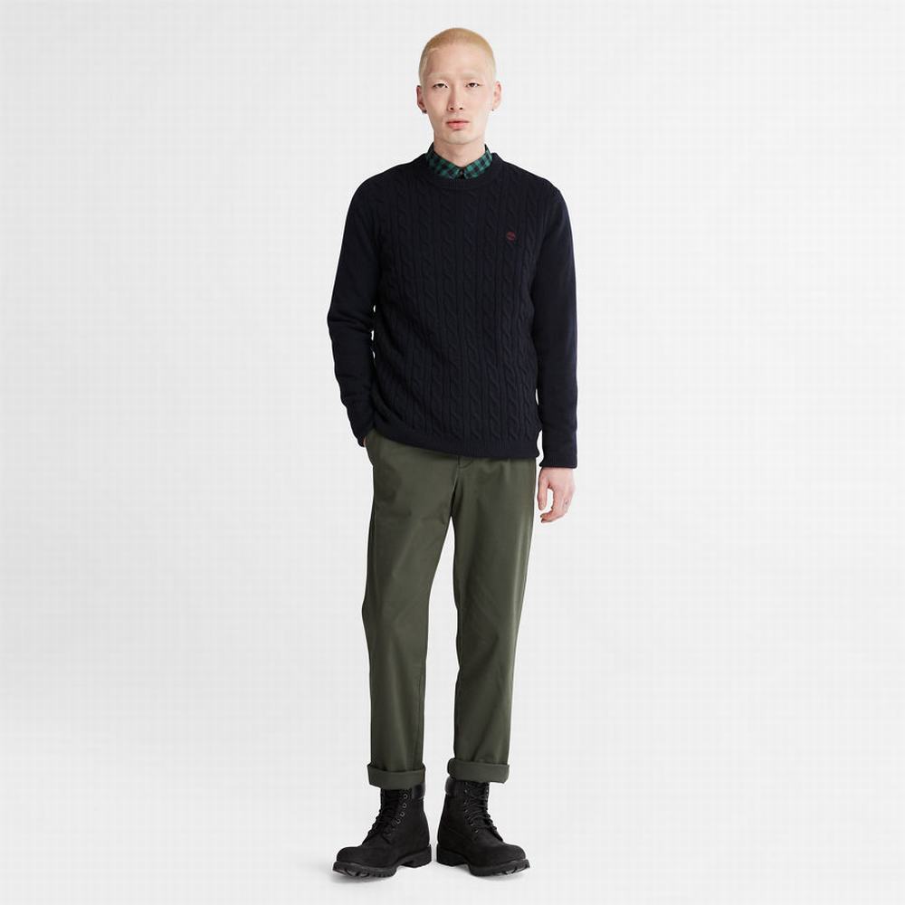 Timberland Phillips Brook Yün-Blend Cable Crewneck Kazak Erkek Lacivert | TR-6192B