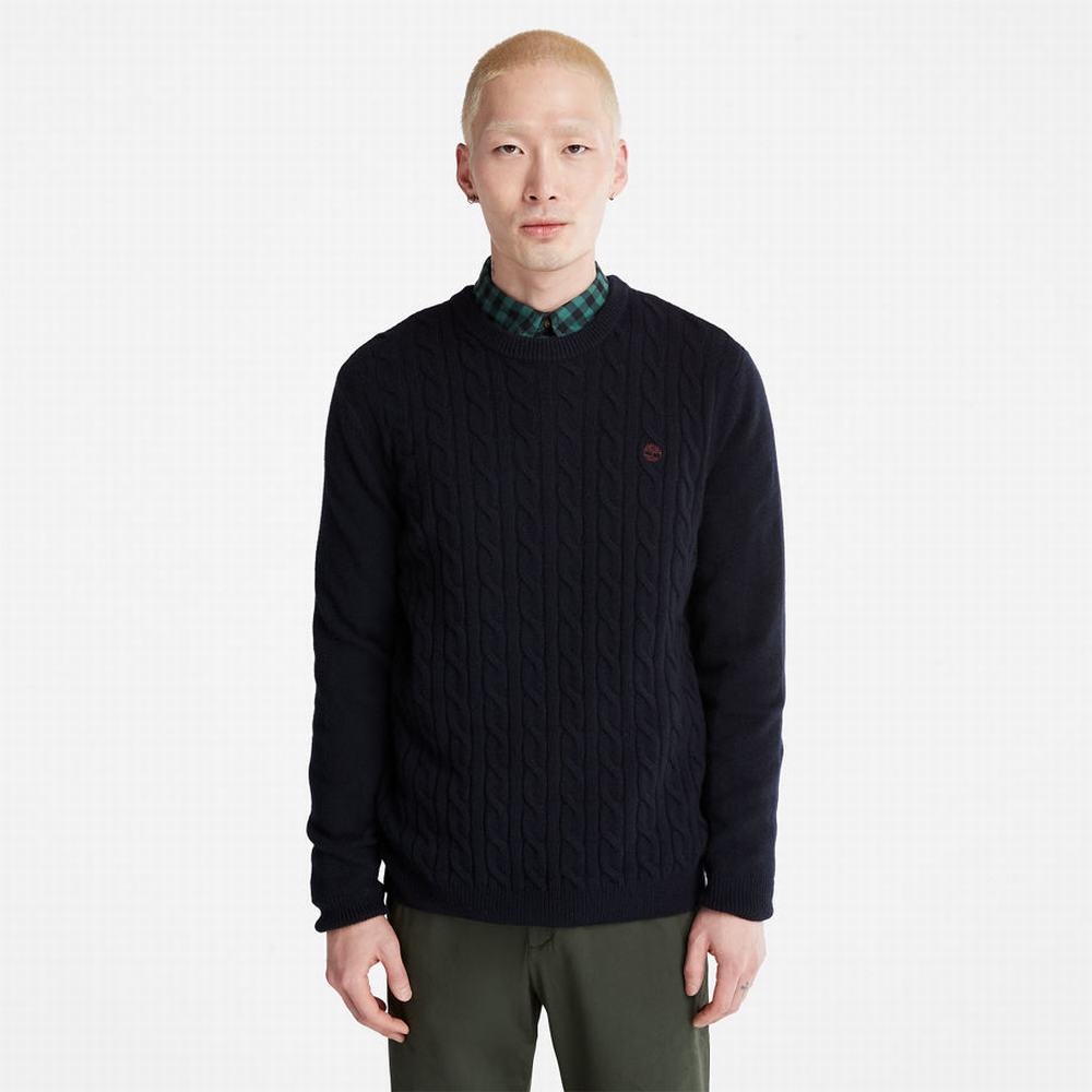 Timberland Phillips Brook Yün-Blend Cable Crewneck Kazak Erkek Lacivert | TR-6192B