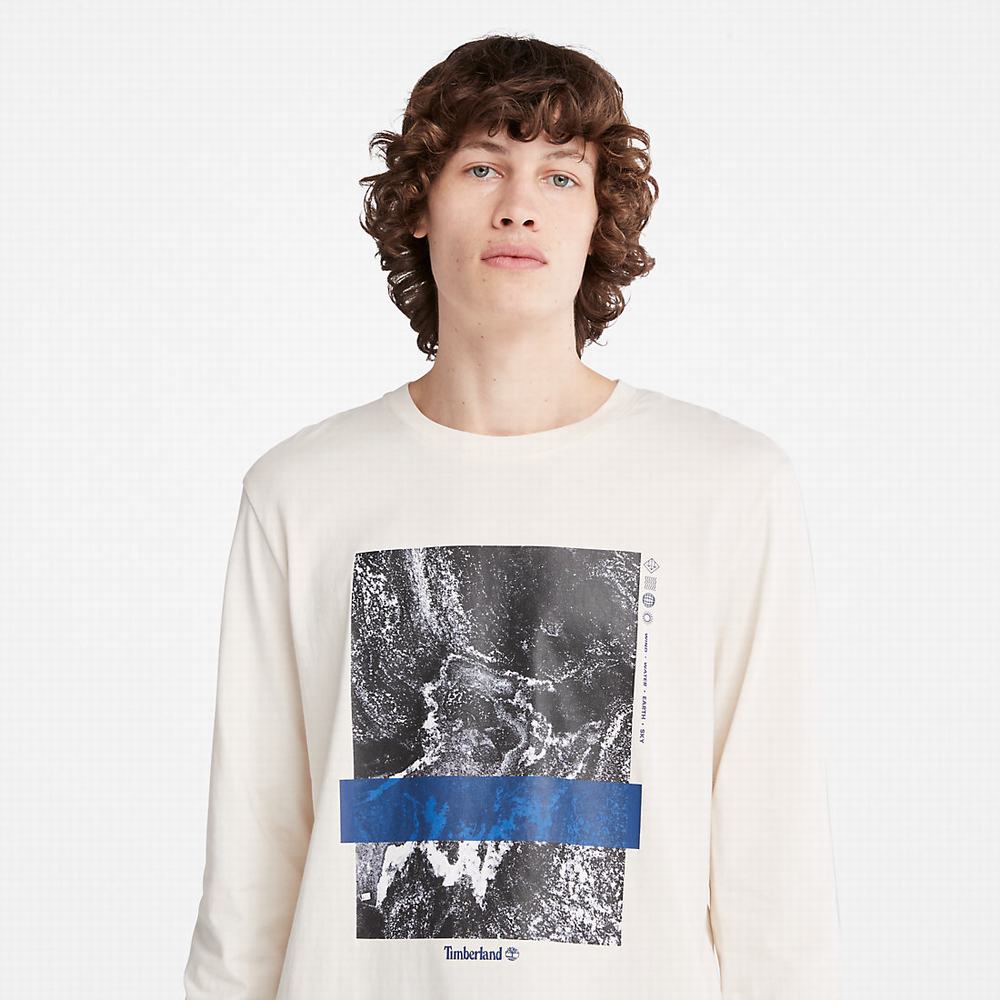 Timberland Photographic Print LS Tişört Erkek Beyaz | TR-0516S