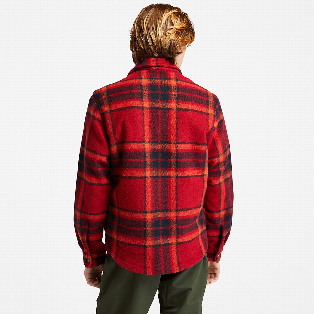 Timberland Plaid Fleece Overshirt Ceket Erkek Kırmızı | TR-5091J