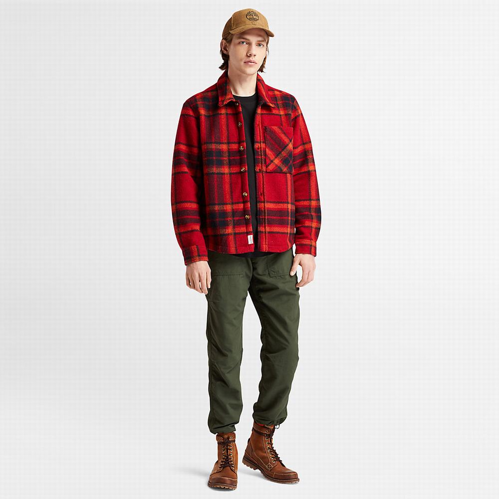 Timberland Plaid Fleece Overshirt Ceket Erkek Kırmızı | TR-5091J