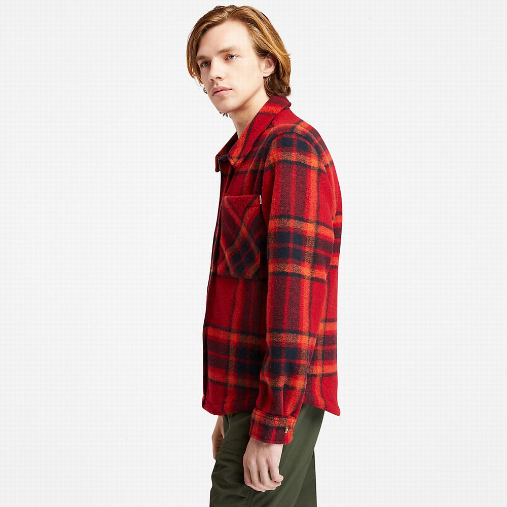 Timberland Plaid Fleece Overshirt Ceket Erkek Kırmızı | TR-5091J