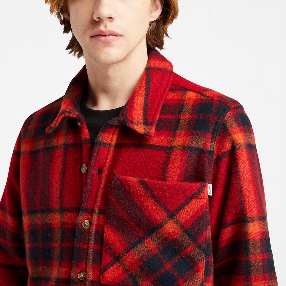 Timberland Plaid Fleece Overshirt Ceket Erkek Kırmızı | TR-5091J