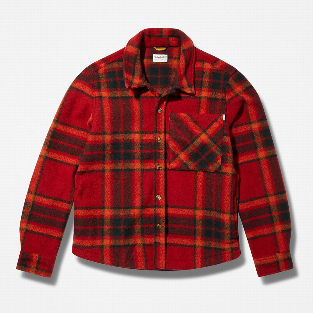Timberland Plaid Fleece Overshirt Ceket Erkek Kırmızı | TR-5091J