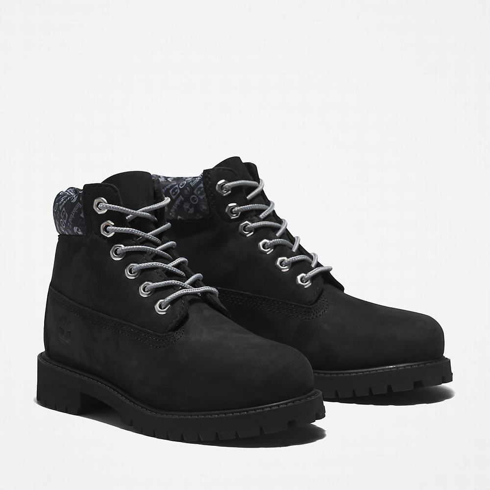 Timberland Premium 6 Inch Bot Çocuk Siyah Beyaz | TR-9378U