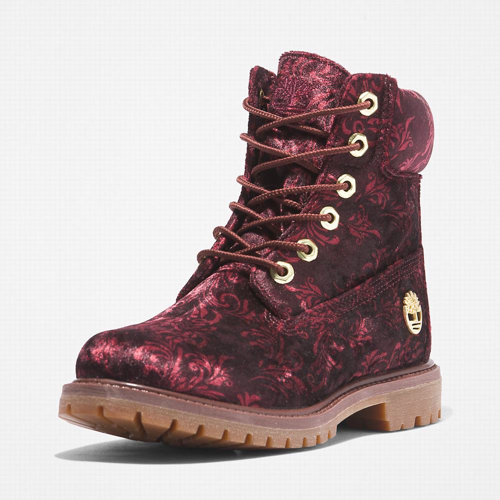 Timberland Premium 6 Inch Velvet Bot Kadın Bordo | TR-1095Z