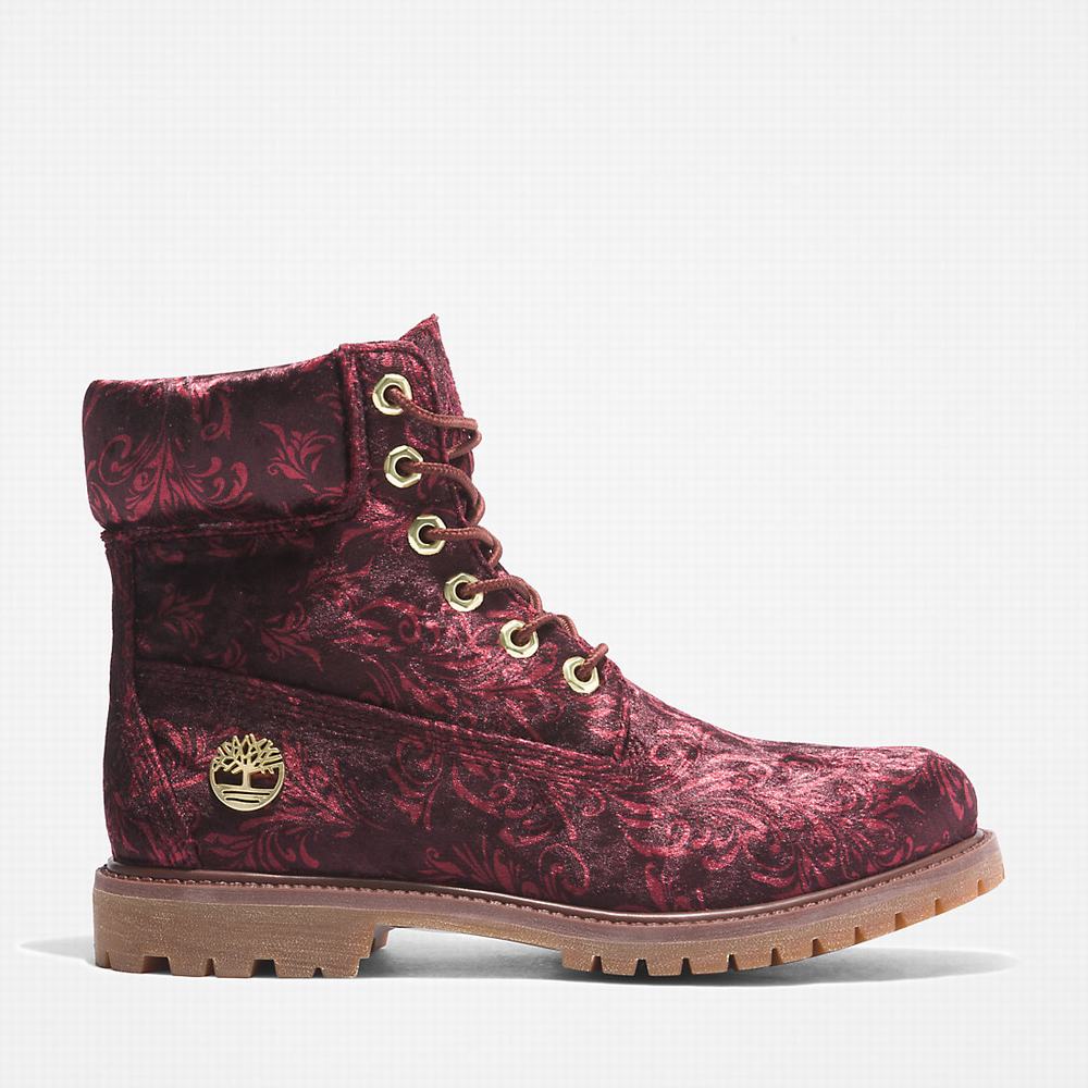 Timberland Premium 6 Inch Velvet Bot Kadın Bordo | TR-1095Z