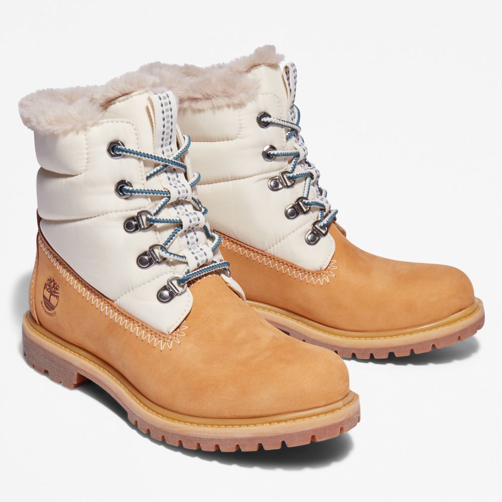 Timberland Premium 6-Inch Waterproof Puffer Kışlık Bot Kadın Kahverengi Beyaz | TR-3296V