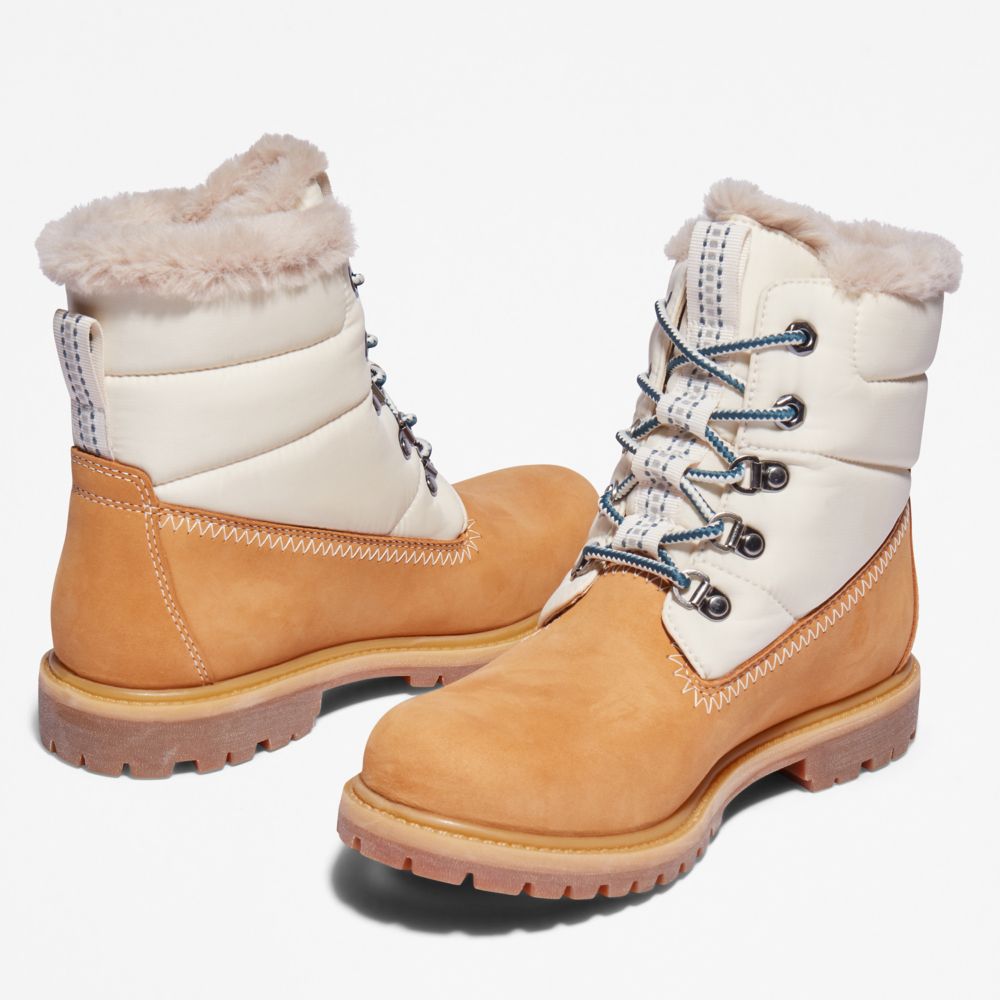 Timberland Premium 6-Inch Waterproof Puffer Kışlık Bot Kadın Kahverengi Beyaz | TR-3296V