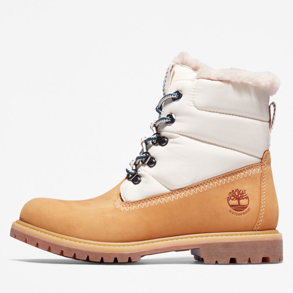 Timberland Premium 6-Inch Waterproof Puffer Kışlık Bot Kadın Kahverengi Beyaz | TR-3296V