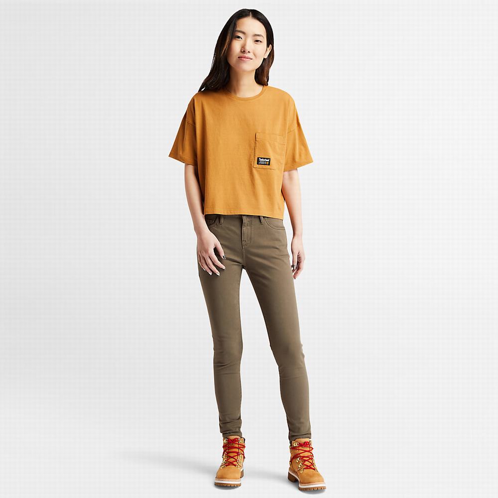 Timberland Progressive Utility Pocket Tişört Kadın Koyu Sarı | TR-3964T