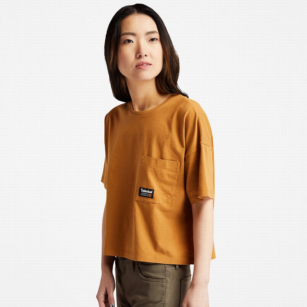 Timberland Progressive Utility Pocket Tişört Kadın Koyu Sarı | TR-3964T