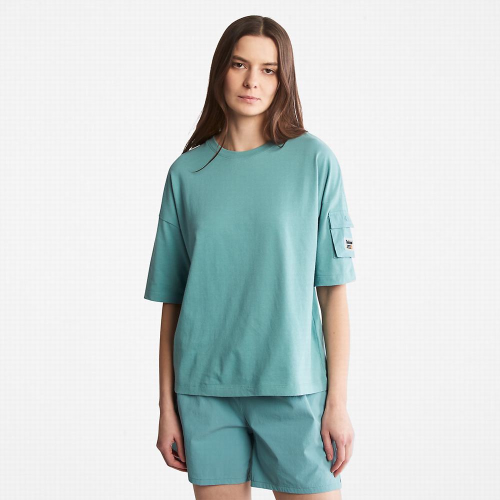 Timberland Progressive Utility Pocket Tişört Kadın Turkuaz | TR-9675H
