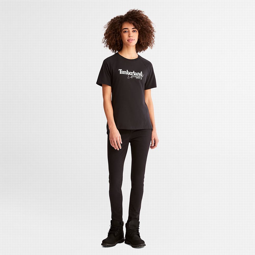 Timberland Raglan-sleeve Logo Tişört Kadın Siyah | TR-3206Y