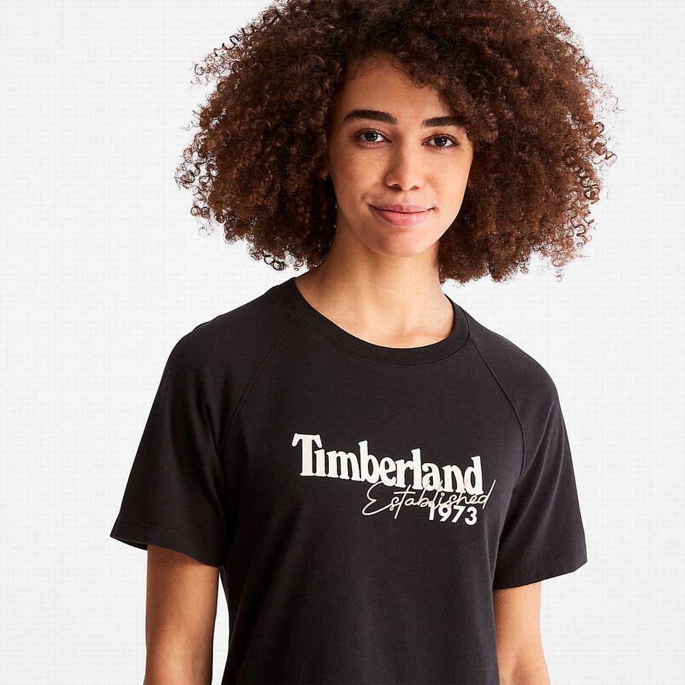 Timberland Raglan-sleeve Logo Tişört Kadın Siyah | TR-3206Y