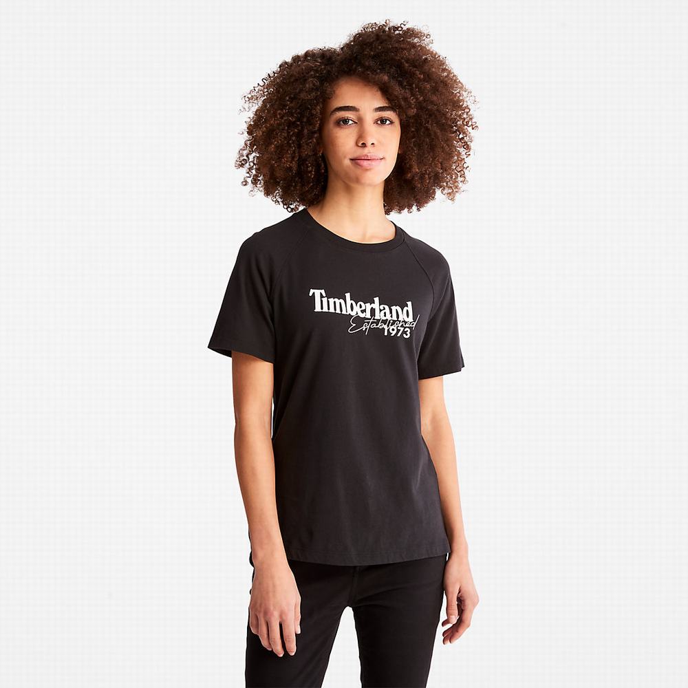 Timberland Raglan-sleeve Logo Tişört Kadın Siyah | TR-3206Y