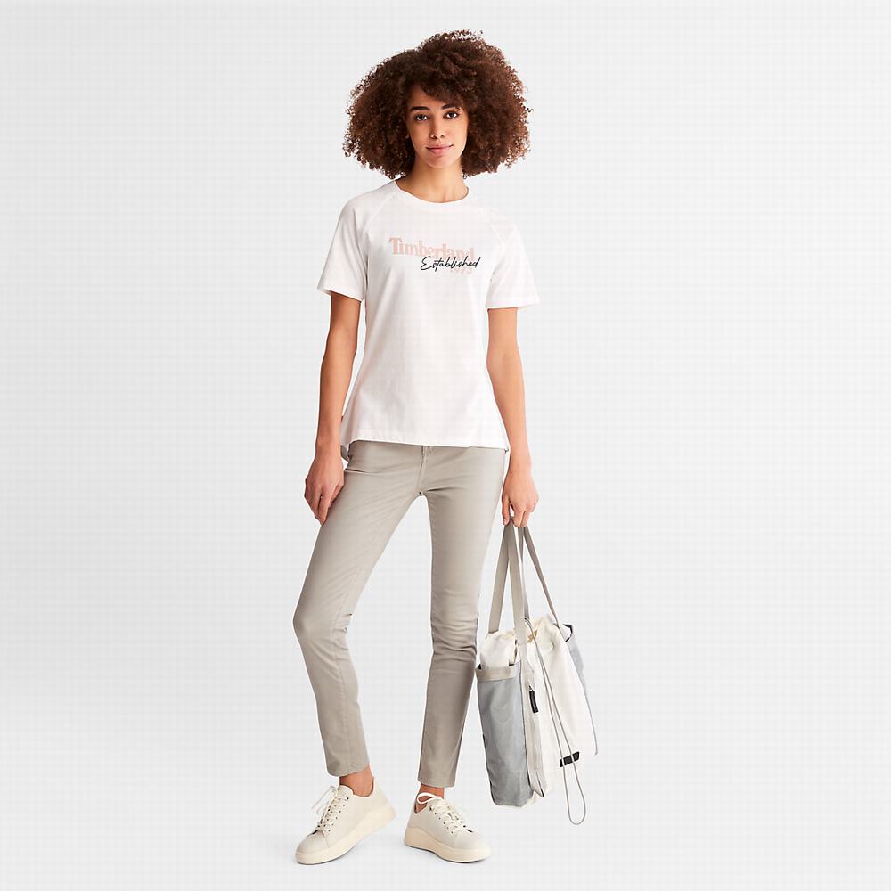 Timberland Raglan-sleeve Logo Tişört Kadın Beyaz | TR-9547T
