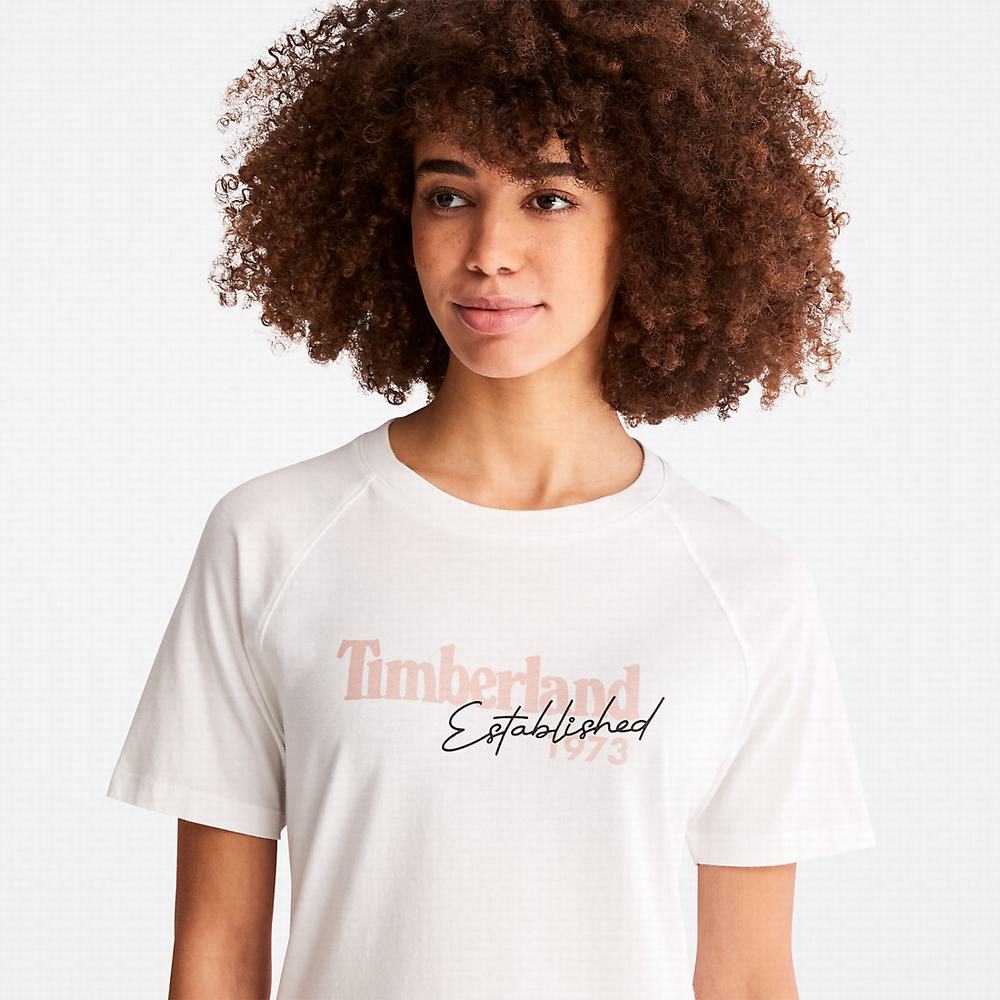 Timberland Raglan-sleeve Logo Tişört Kadın Beyaz | TR-9547T