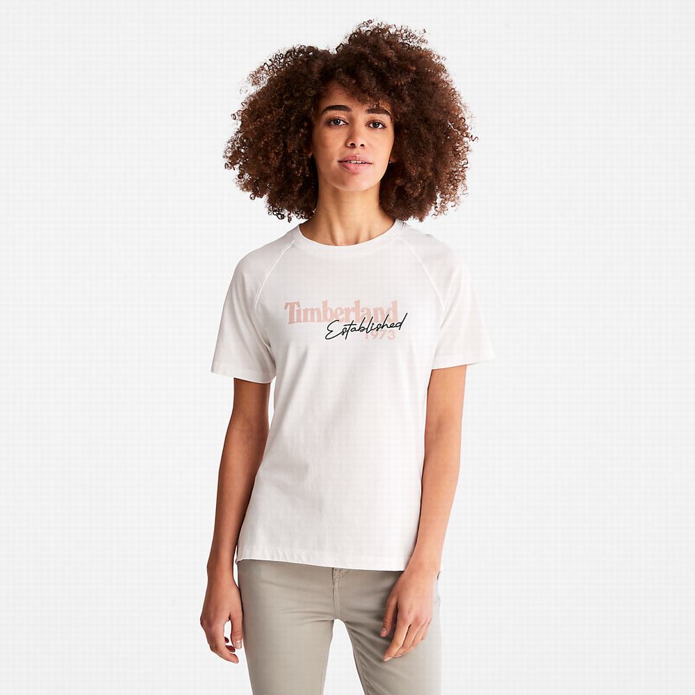 Timberland Raglan-sleeve Logo Tişört Kadın Beyaz | TR-9547T