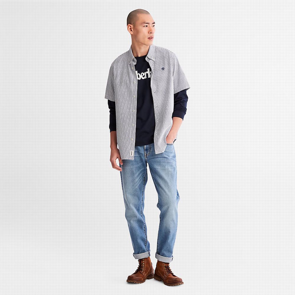 Timberland SS Seersucker Gömlek Erkek Koyu Mavi | TR-5849G