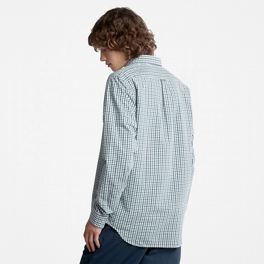 Timberland Seersucker Gingham Gömlek Erkek Turkuaz | TR-4027R