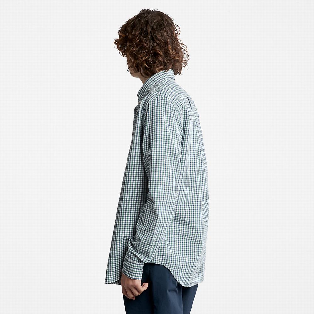 Timberland Seersucker Gingham Gömlek Erkek Turkuaz | TR-4027R