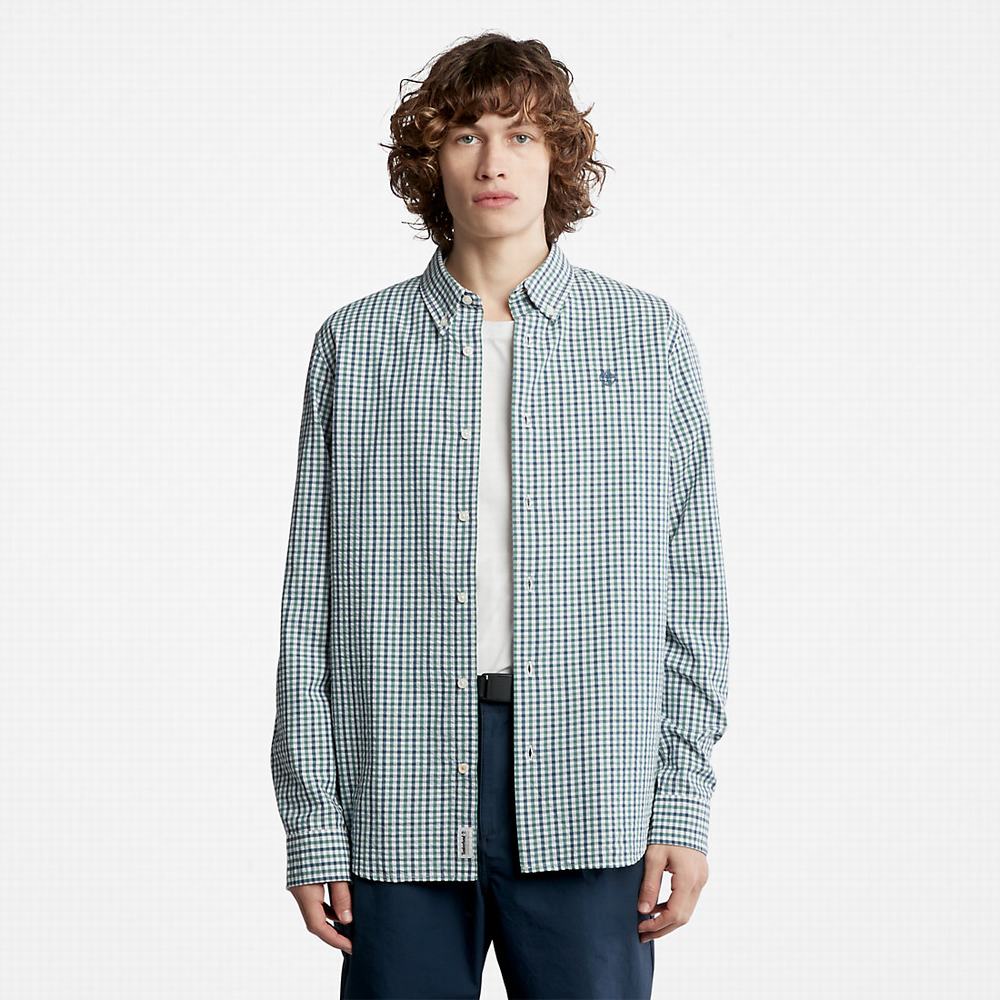Timberland Seersucker Gingham Gömlek Erkek Turkuaz | TR-4027R