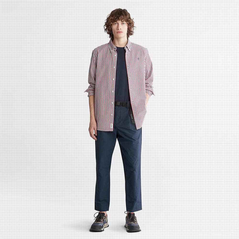 Timberland Seersucker Gingham Gömlek Erkek Koyu Mavi | TR-7896Q