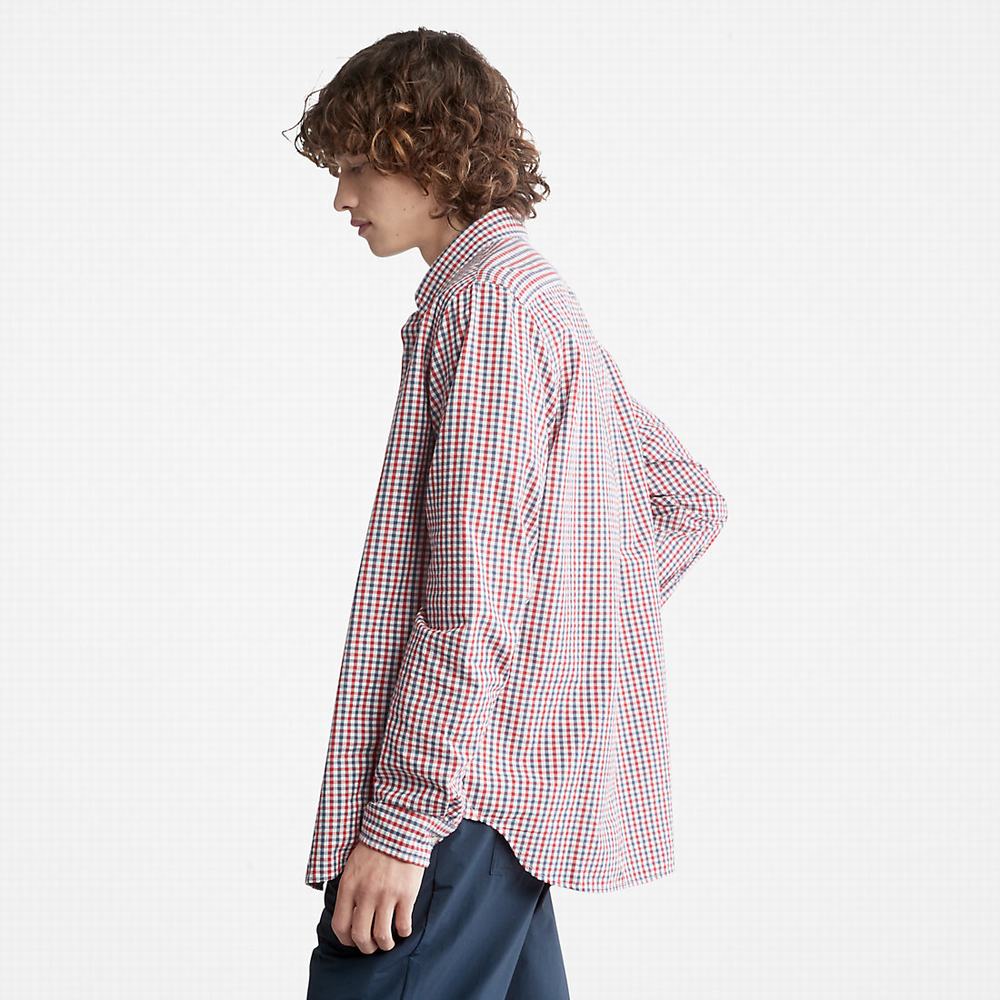 Timberland Seersucker Gingham Gömlek Erkek Koyu Mavi | TR-7896Q
