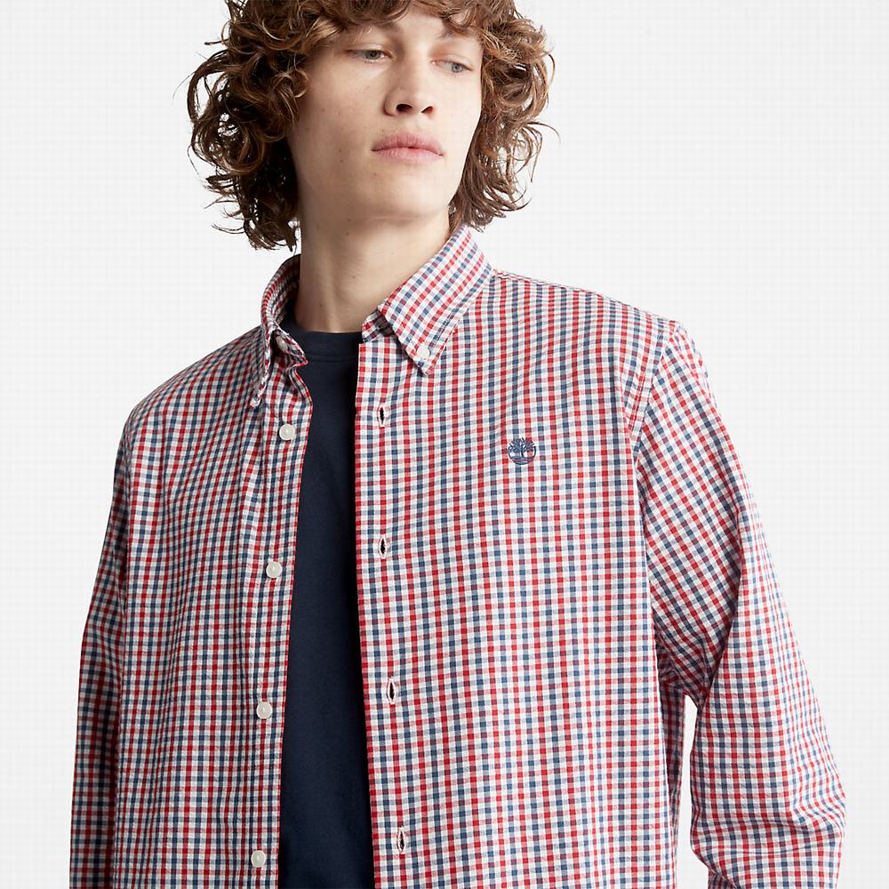 Timberland Seersucker Gingham Gömlek Erkek Koyu Mavi | TR-7896Q