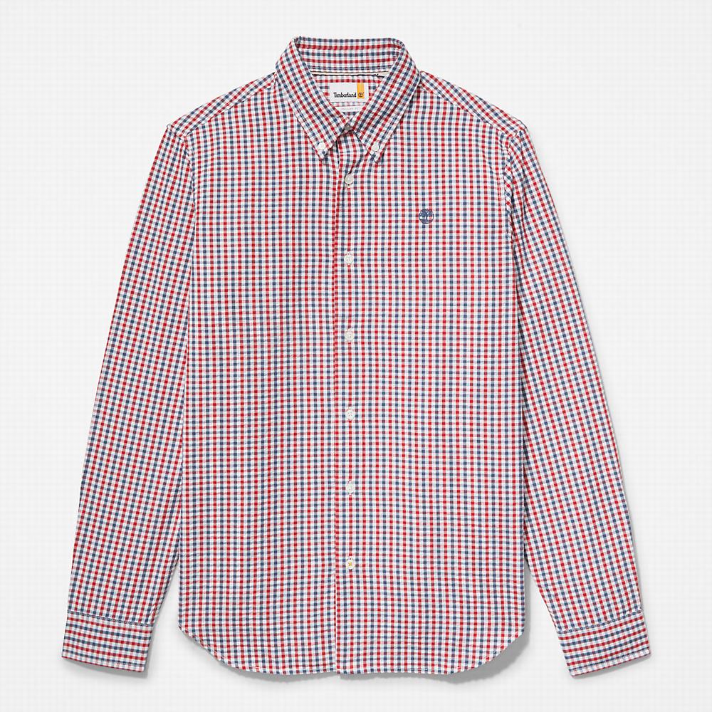 Timberland Seersucker Gingham Gömlek Erkek Koyu Mavi | TR-7896Q