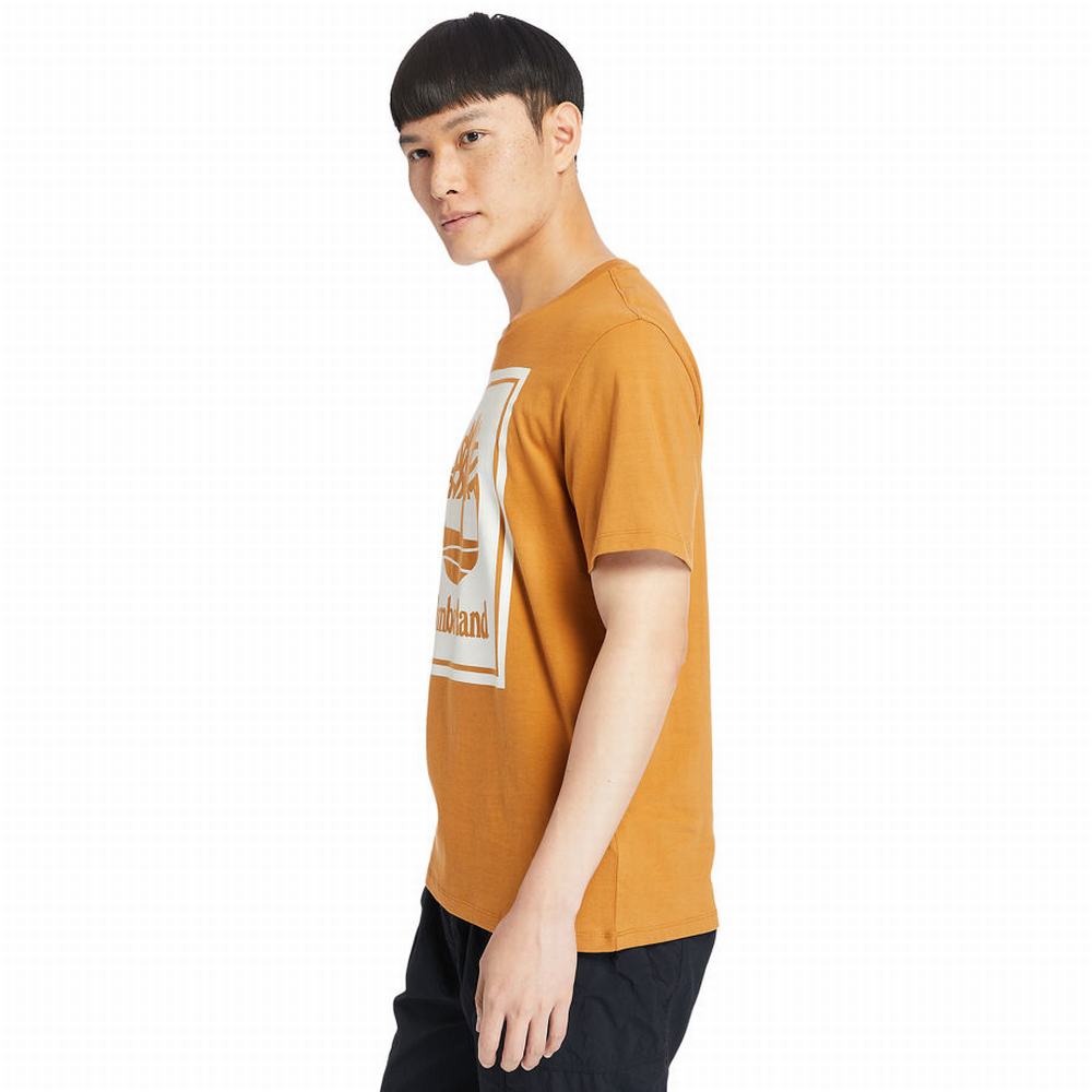 Timberland Stack Logo Tişört Erkek Turuncu Beyaz | TR-2891G