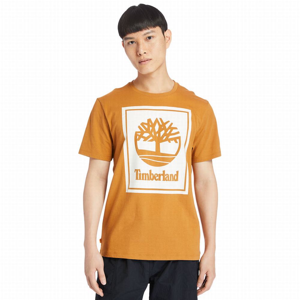Timberland Stack Logo Tişört Erkek Turuncu Beyaz | TR-2891G