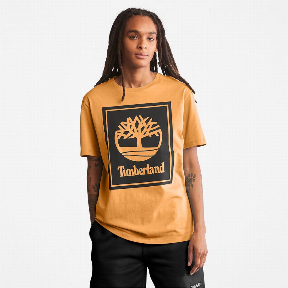 Timberland Stack Logo Tişört Erkek Turuncu Siyah | TR-6043D