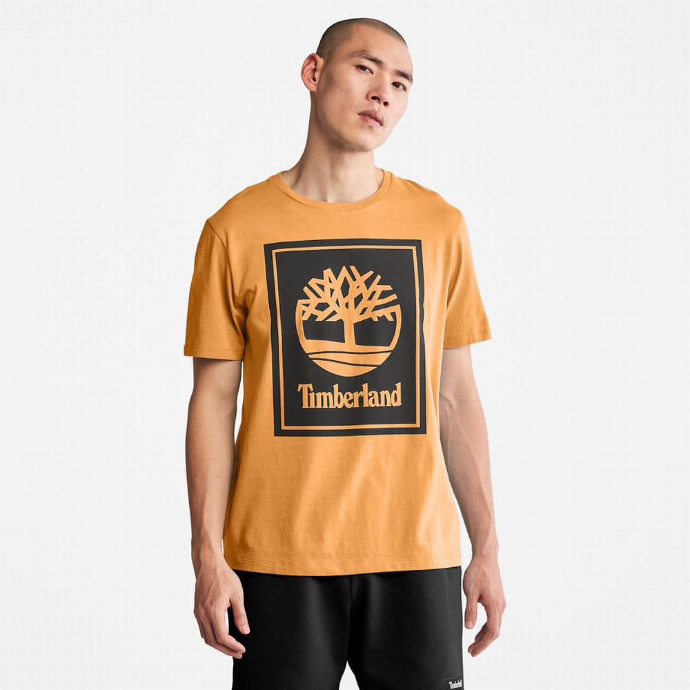 Timberland Stack Logo Tişört Erkek Turuncu Siyah | TR-6043D
