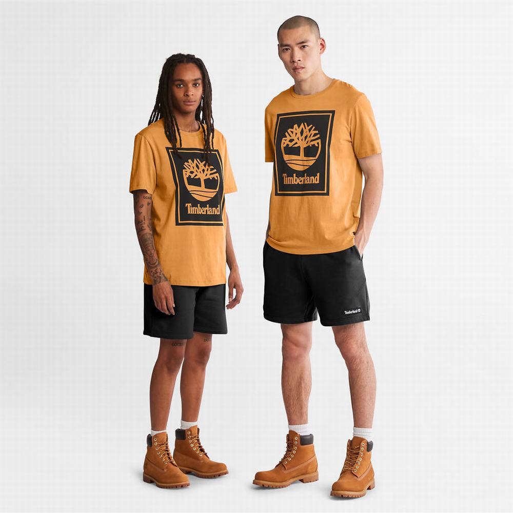 Timberland Stack Logo Tişört Erkek Turuncu Siyah | TR-6043D