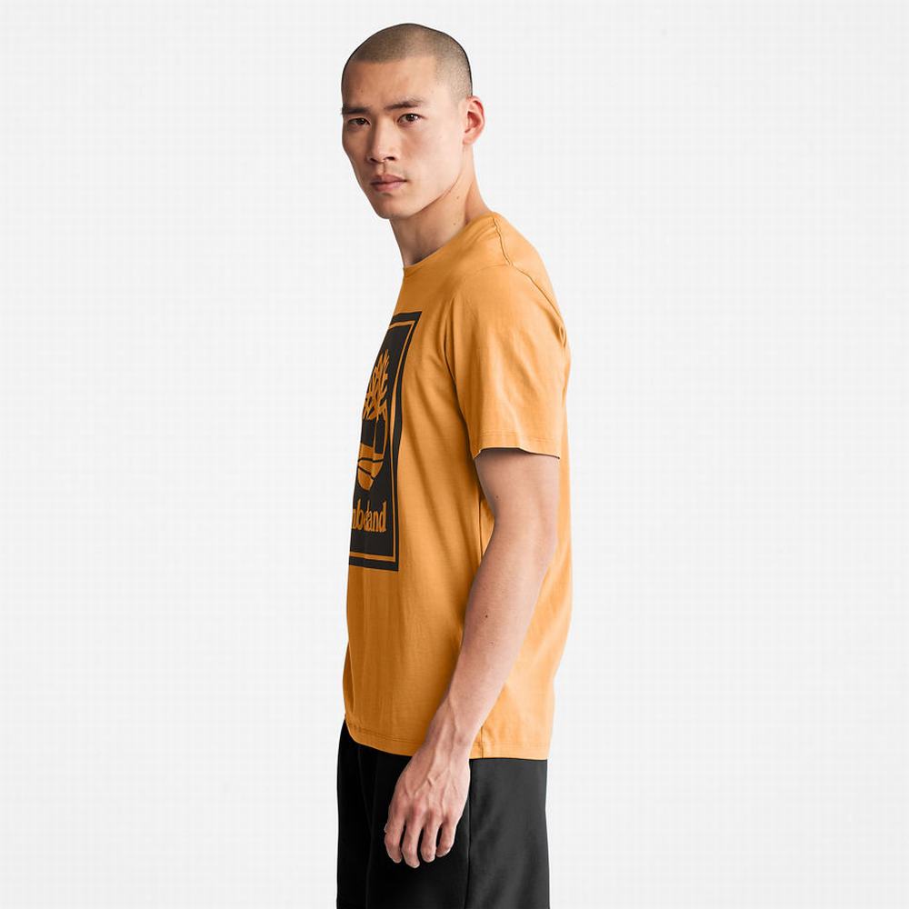 Timberland Stack Logo Tişört Erkek Turuncu Siyah | TR-6043D