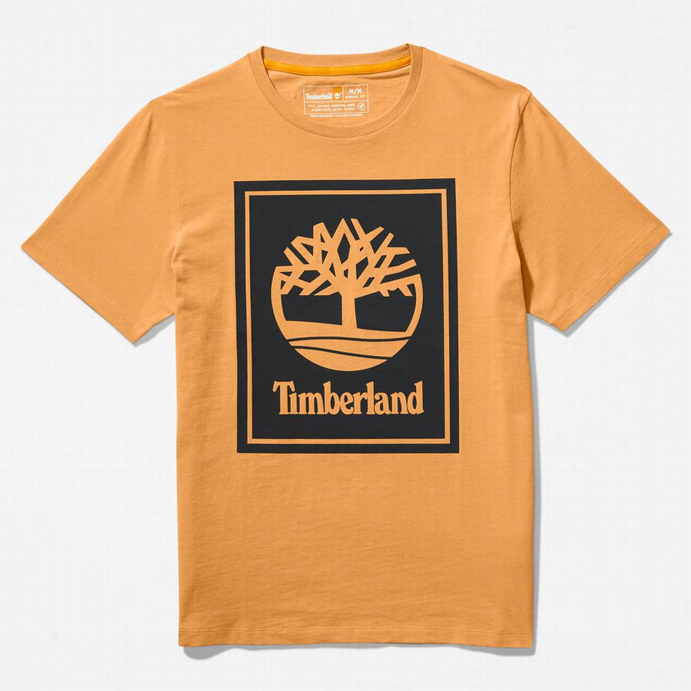 Timberland Stack Logo Tişört Erkek Turuncu Siyah | TR-6043D