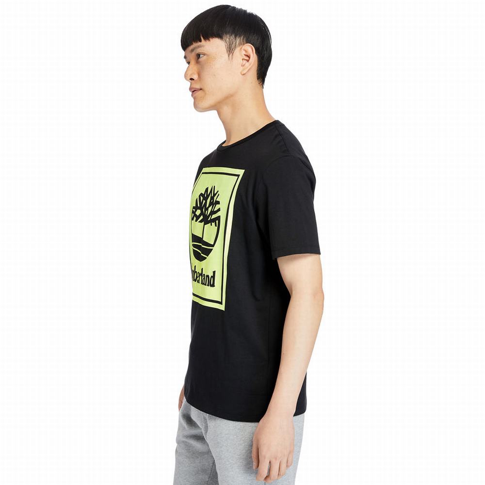Timberland Stack Logo Tişört Kadın Siyah Sarı | TR-3705W