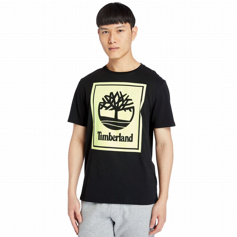 Timberland Stack Logo Tişört Kadın Siyah Sarı | TR-3705W