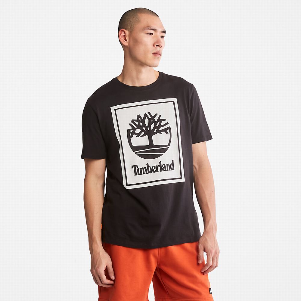 Timberland Stack Logo Tişört Kadın Siyah Beyaz | TR-8105G