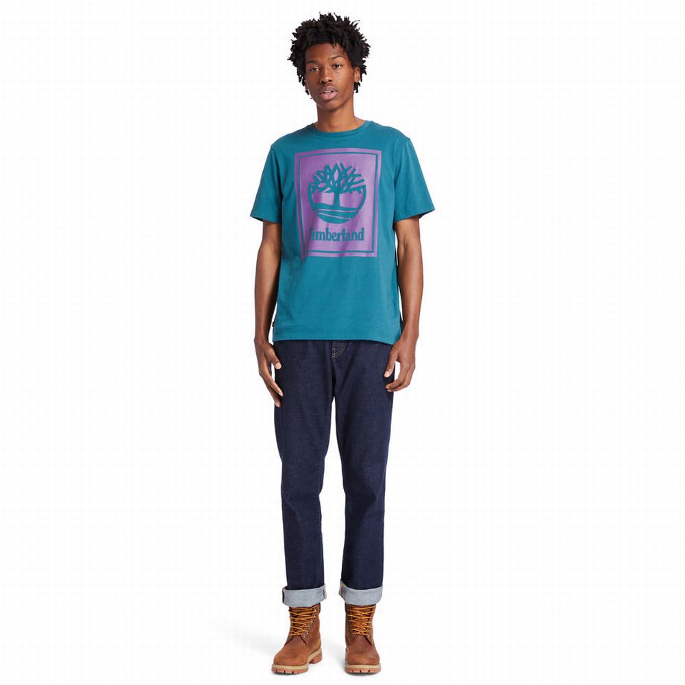 Timberland Stack Logo Tişört Kadın Turkuaz | TR-5724D