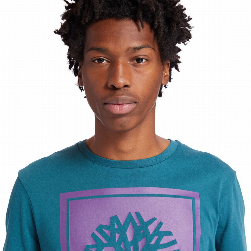 Timberland Stack Logo Tişört Kadın Turkuaz | TR-5724D