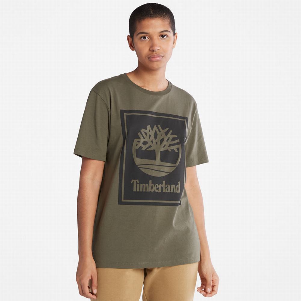 Timberland Stack Logo Tişört Kadın Yeşil | TR-8649Q