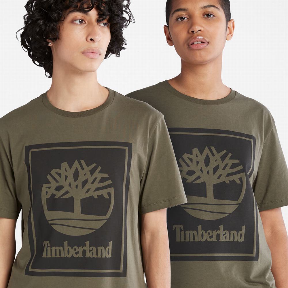 Timberland Stack Logo Tişört Kadın Yeşil | TR-8649Q