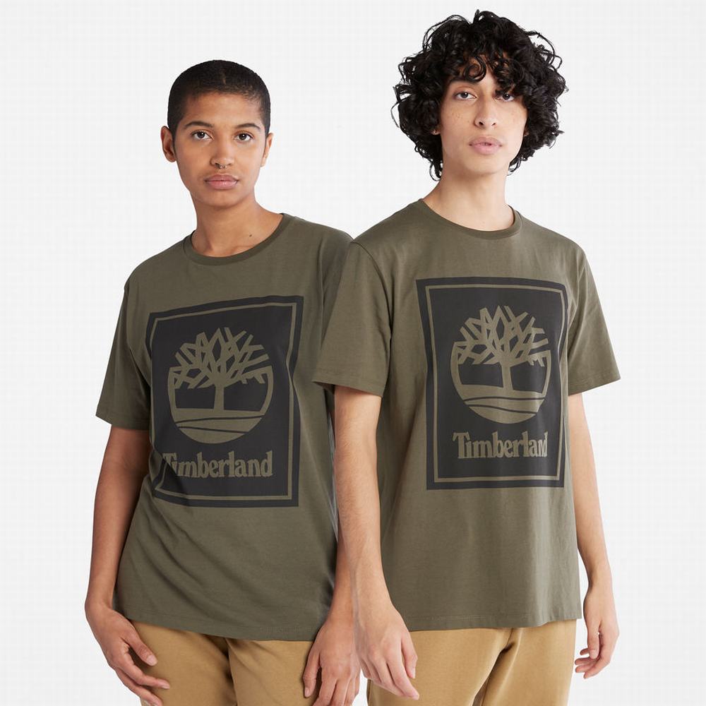 Timberland Stack Logo Tişört Kadın Yeşil | TR-8649Q