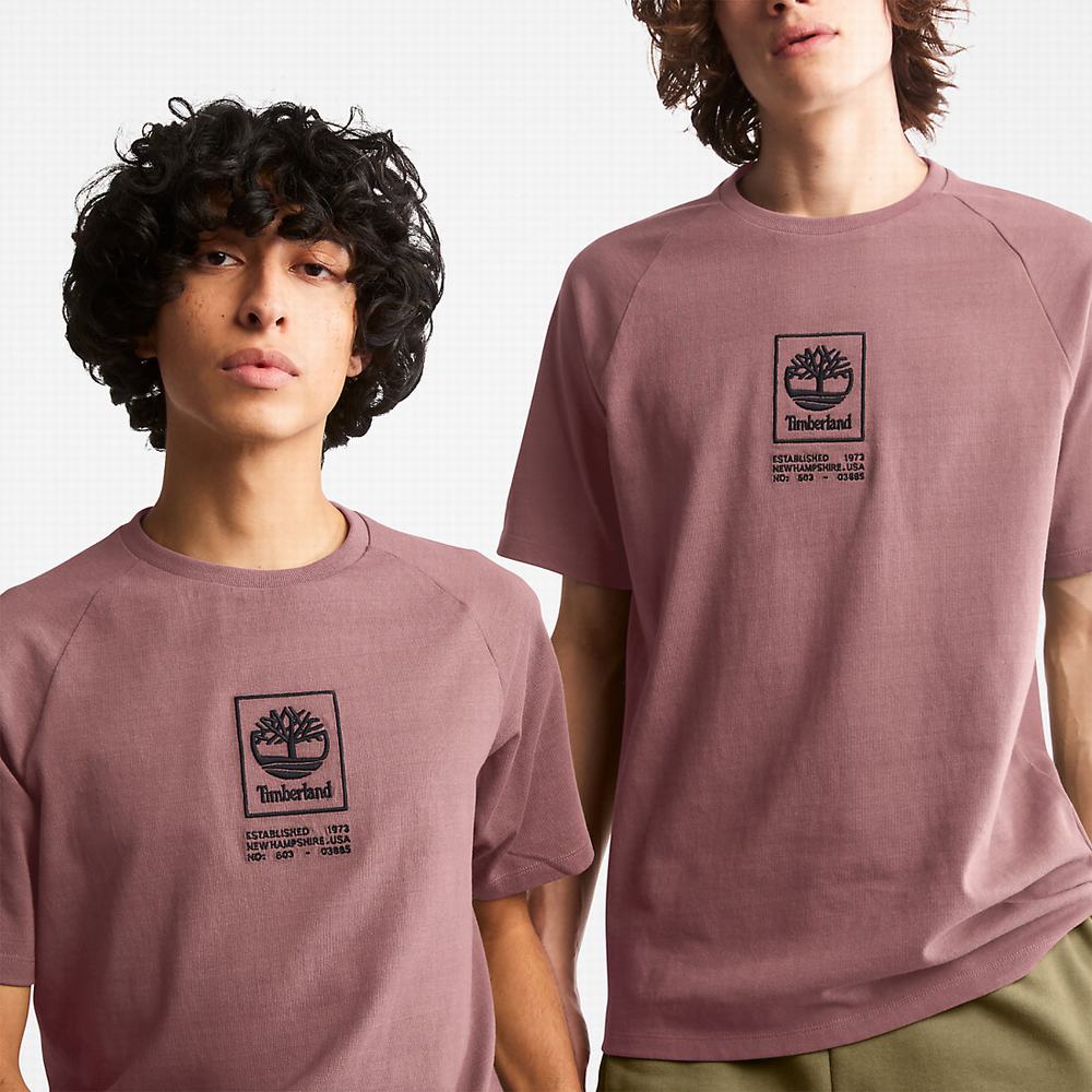 Timberland Stacked Logo Tişört Erkek Pembe | TR-6058H